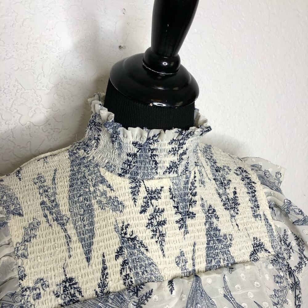 INA white blue floral ruffle smocked maxi dress size Medium - Picture 7 of 16